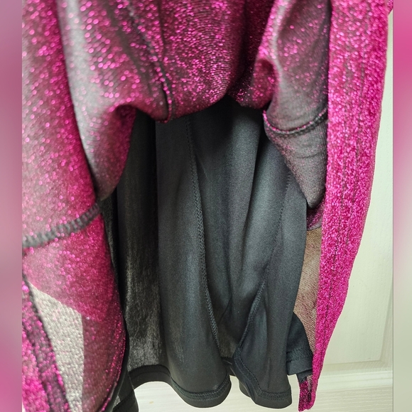Faeriesty Womens Elegant Sparkly Glittery Magenta Gown, Thigh Slit, Sheer Arms S - Picture 8 of 11